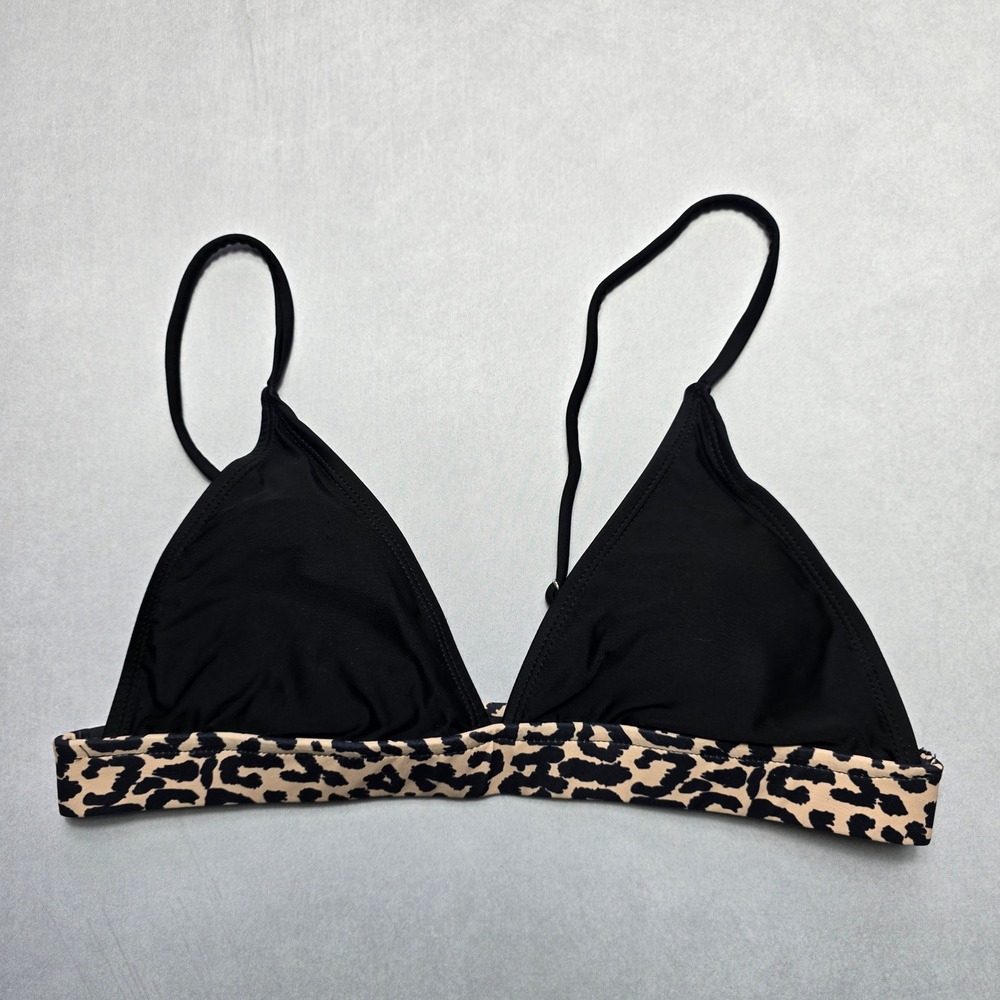 Black Animal Print Pull On Swim Sports Bra Beach‎ Bralette Bikini Top L Large